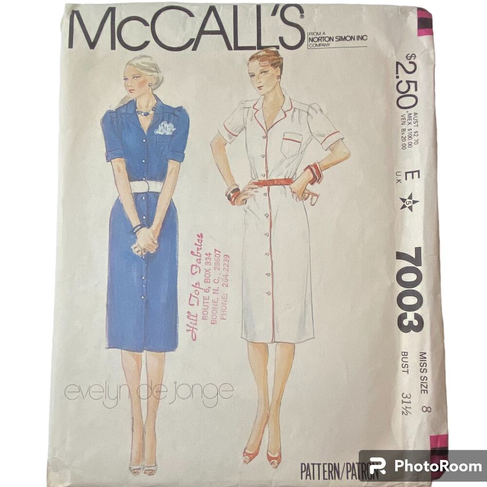 McCalls 7003 Dress Pattern 8 Miss Patch Pocket Straight Shirt Style Office Date